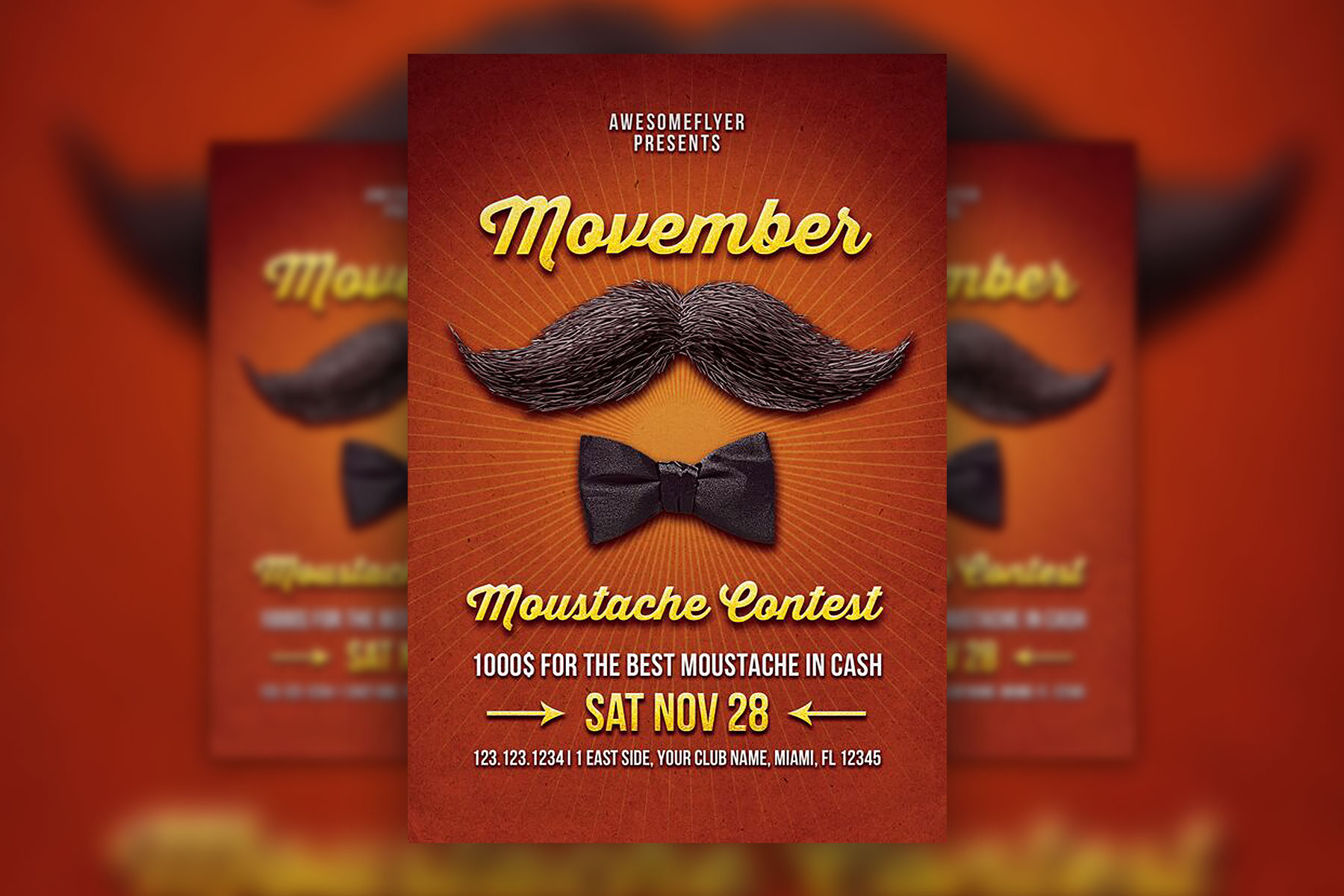 Vintage Movember Mustache Contest Flyer Template FREE PSD