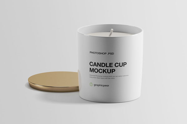 White Candle Cup Mockup Along With Its Cap FREE PSD