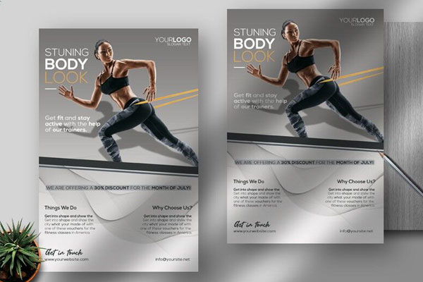 White, Gray Abstract Fitness\ Gym Center Flyer Template FREE PSD