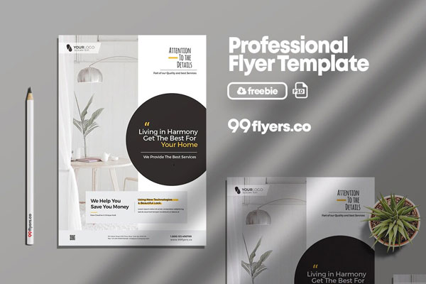 White, Gray Minimal Interior Design, Furniture Flyer Template FREE PSD