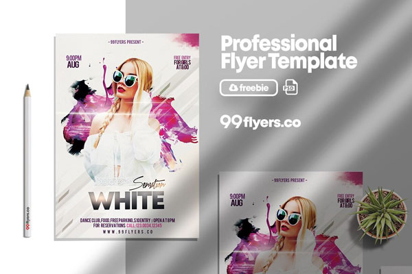 White Modern Party Flyer Template FREE PSD