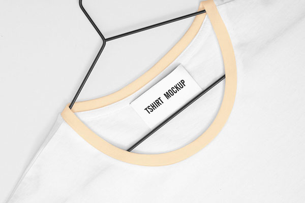 White T Shirt Mockup with a Chest Logo and a Neck Tag FREE PSD