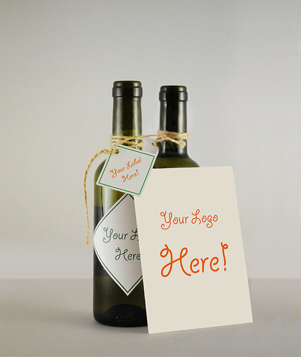 Wine Bottle with a Greeting Card Mockup FREE PSD