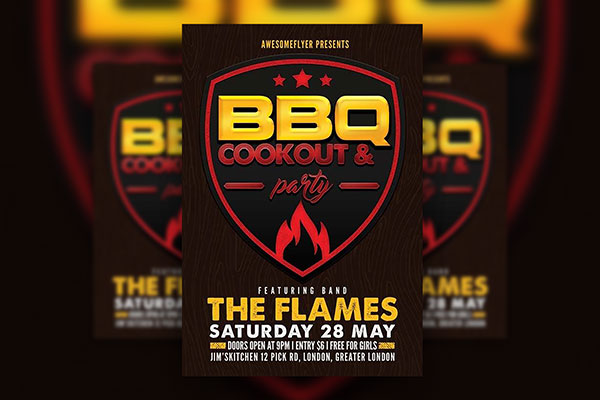 Wood and Flame Emblem BBQ Cookout and Party Flyer Template FREE PSD