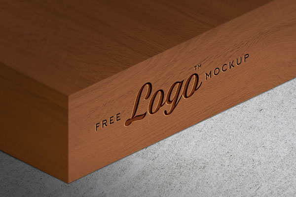 Wooden Thick Engraved Logo Mockup FREE PSD