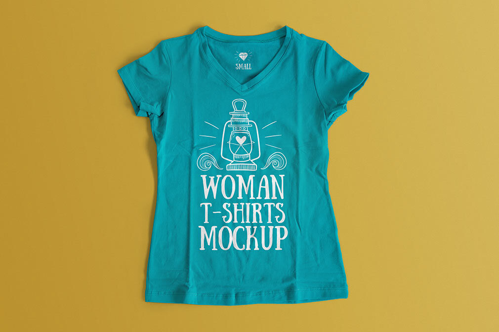 Wrinkled Woman T-shirt Mockups Laying on the Floor FREE PSD