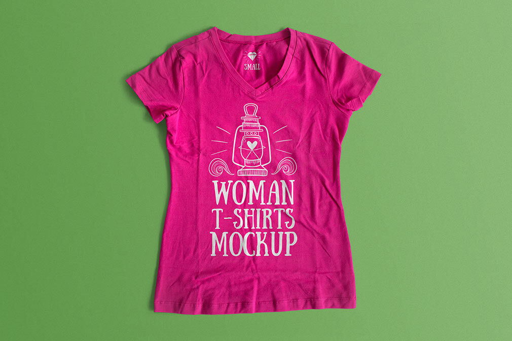 Wrinkled Woman T-shirt Mockups Laying on the Floor FREE PSD