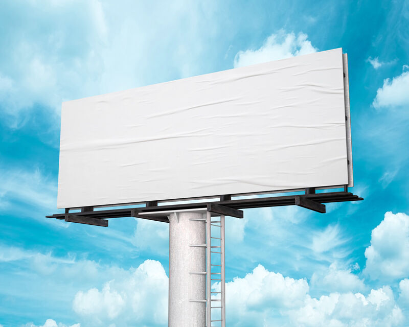 3/4 View Outdoor Advertising Billboard Against the Blue Sky Mockup FREE PSD