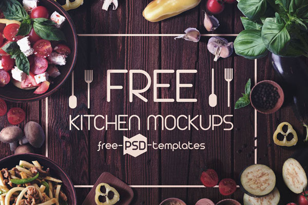 4 Top View Kitchen Stationery Branding Mockups FREE PSD