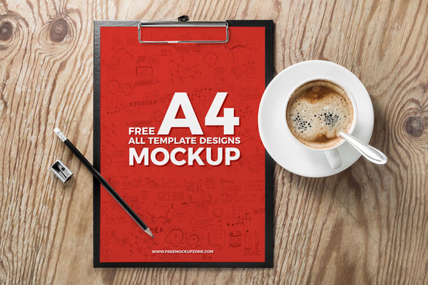 A4 Template Designs Mockup on a Clipboard FREE PSD