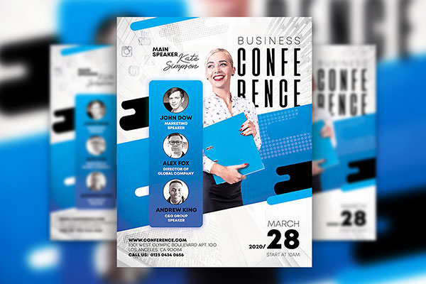Abstract Blue and white Business Conference Flyer Template FREE PSD