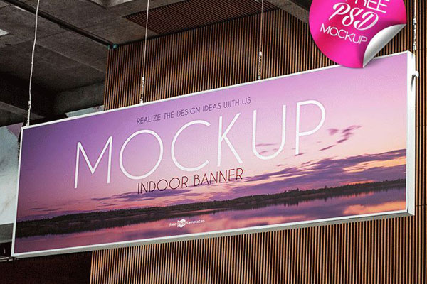 Advertising Sign Mockup Hanging From the Celling FREE PSD