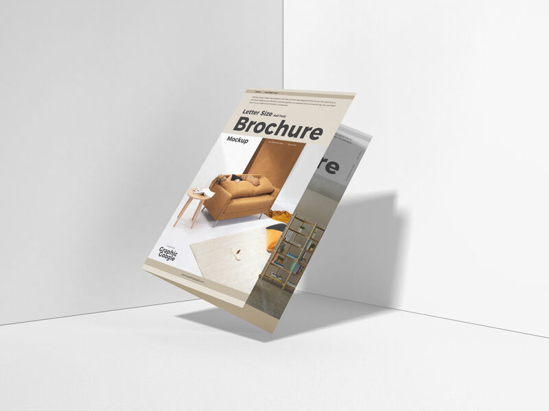 Bi-Fold Brochure Mockup Tilting at an Angle in Perspective FREE PSD