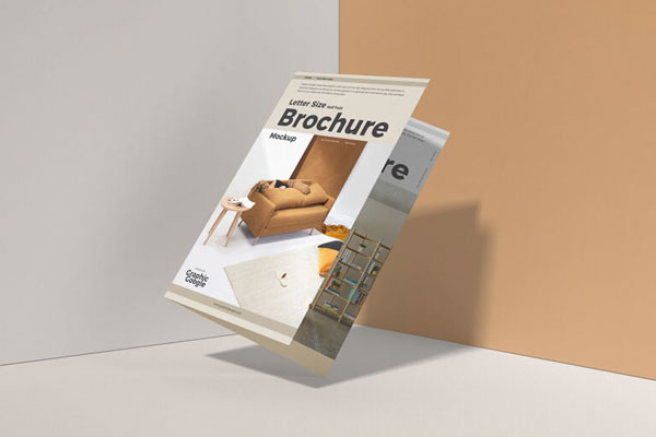 Bi-Fold Brochure Mockup Tilting at an Angle in Perspective FREE PSD