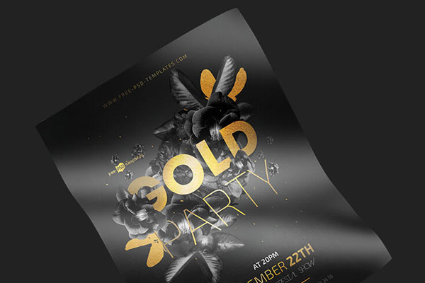 Black and Gold Floral Night Party Flyer and Facebook Templates FREE PSD