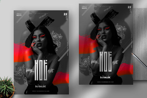 Black and White Night Party Flyer Template Featuring Red Shade Strokes FREE PSD