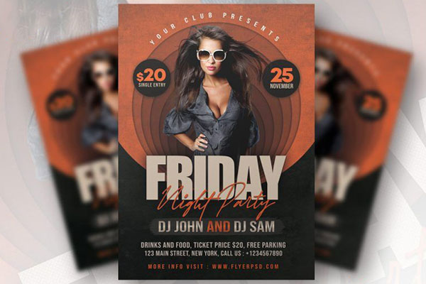 Black, Brick-Red Modern Night Party Flyer Template FREE PSD