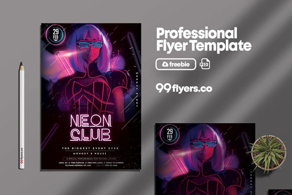 Black, Purple Futuristic Nightclub Flyer Template FREE PSD