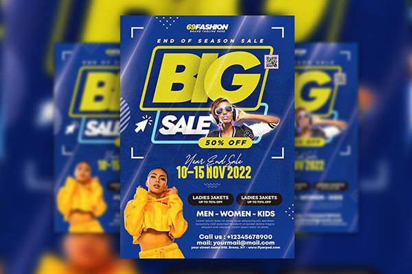 Blue, Modern Fashion Sale Event Flyer Template FREE PSD