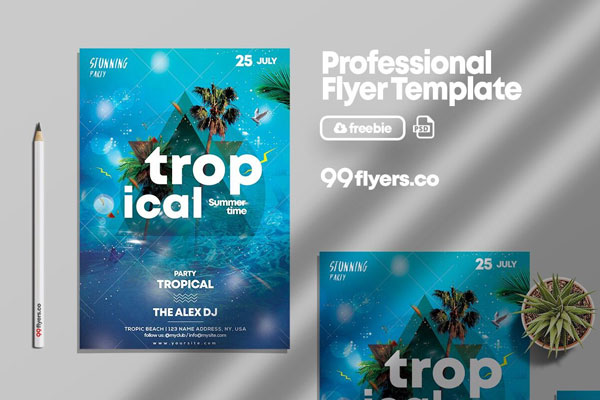 Blue, Tropical, Summer Nights Flyer Template FREE PSD