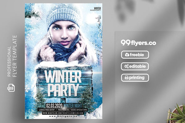 Blue Winter Party Flyer Template FREE PSD