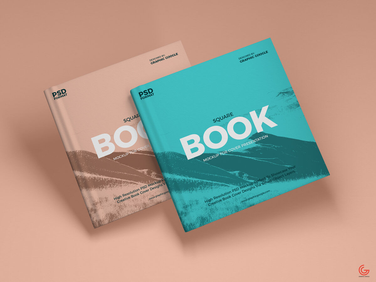 Book Cover Mockup Including Two Overlapping Square Cover Books FREE PSD