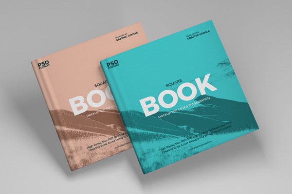 Book Cover Mockup Including Two Overlapping Square Cover Books FREE PSD