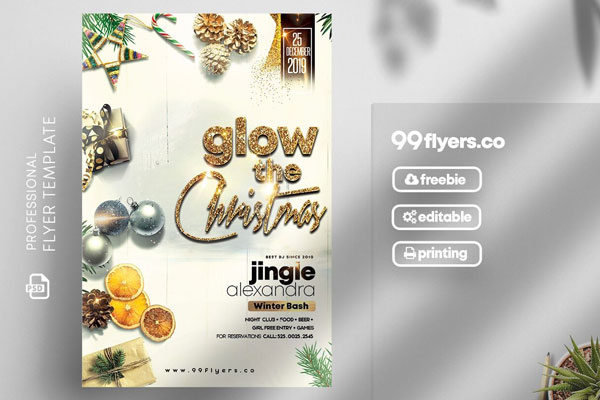 Border Glittery Christmas Party Flyer Template FREE PSD