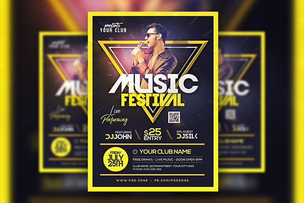 Border Music Festival Flyer Template FREE PSD