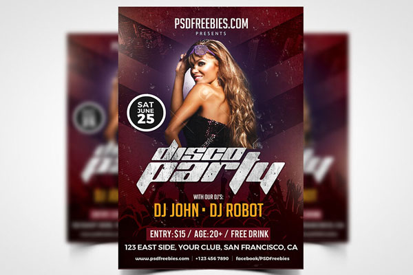 Brown Rainy Disco Party Poster Flyer Template FREE PSD
