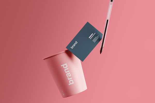 Business Card Mockup Along With Pen And Cup FREE PSD