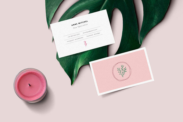 Business Card Mockup with Leaf and Candle in the Background FREE PSD