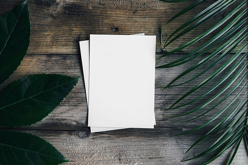 Card Mockup with Plant and Wooden Background FREE PSD