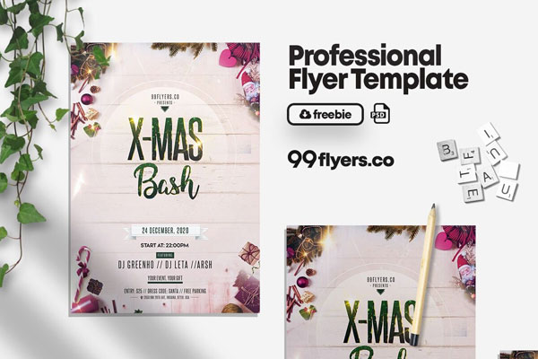 Circle Border Merry Christmas Flyer Template FREE PSD