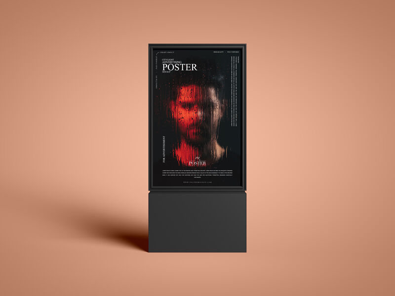 City light Vertical Poster On A Stand Mockup FREE PSD