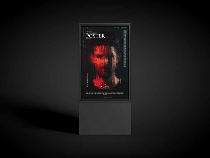 City light Vertical Poster On A Stand Mockup FREE PSD