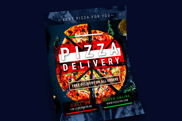 Classic Pizza Delivery Flyer Template with a Facebook Page Cover FREE PSD