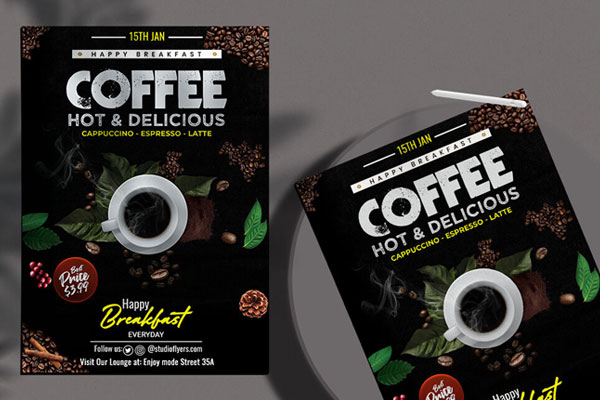 Classy Coffee Delicious Flyer Template with a Dark Theme FREE PSD