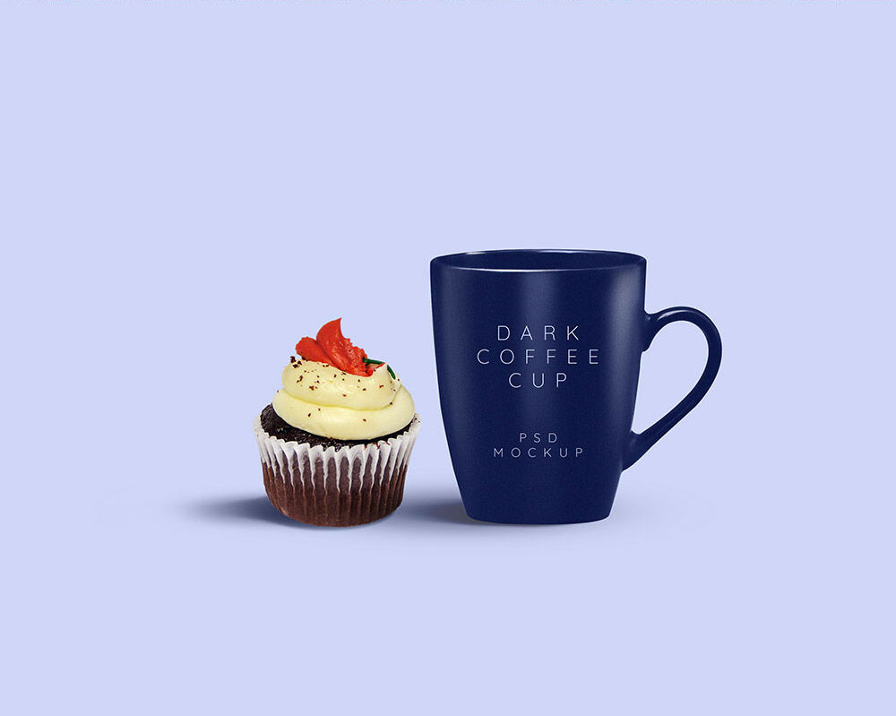 Coffee Mug Mockup with Front View and Cupcake FREE PSD