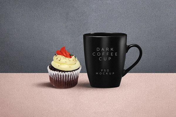 Coffee Mug Mockup with Front View and Cupcake FREE PSD