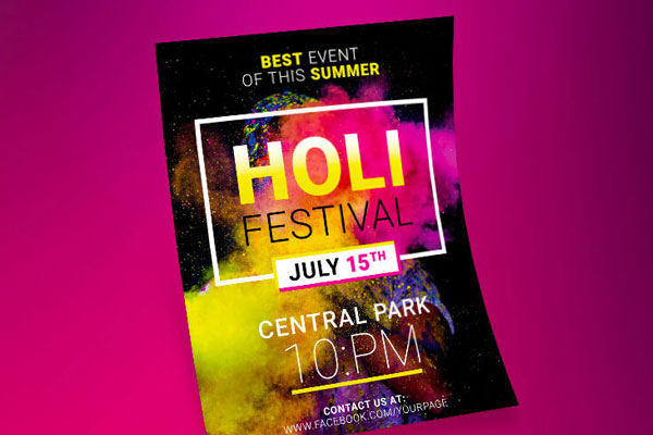 Colorful Holi Festival Facebook Cover and Flyer Templates FREE PSD