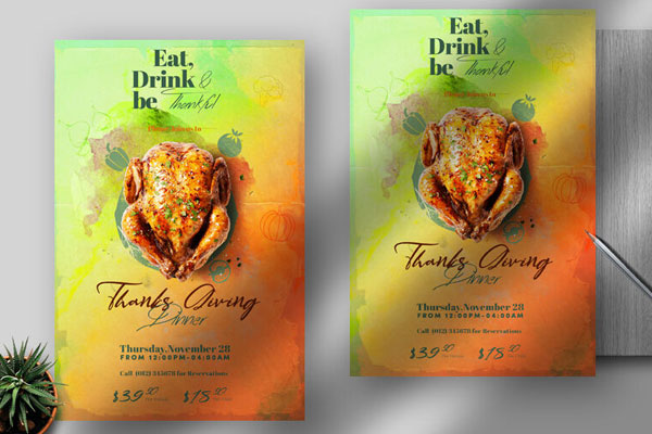 Colorful Thanks Giving Dinner Party Flyer Template FREE PSD