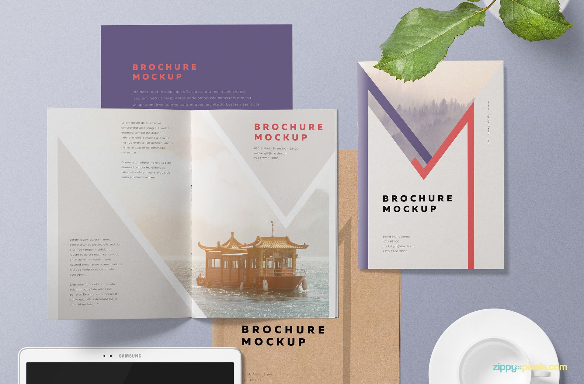 Cover and Inside Of a A5 Brochure Mockup FREE PSD