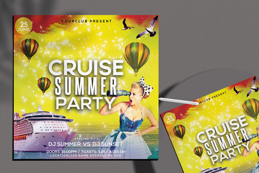 Creative Colorful Cruise Summer Party Flyer Template FREE PSD