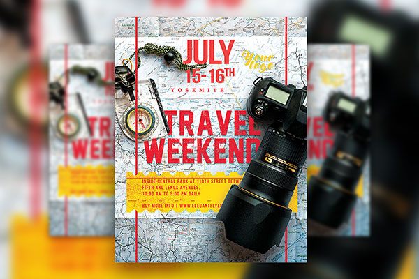 Creative Professional Travel Weekend Flyer Template with Facebook Cover FREE PSD