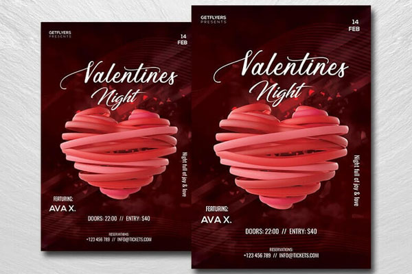Dark Red Valentine's Nightclub Flyer Template FREE PSD
