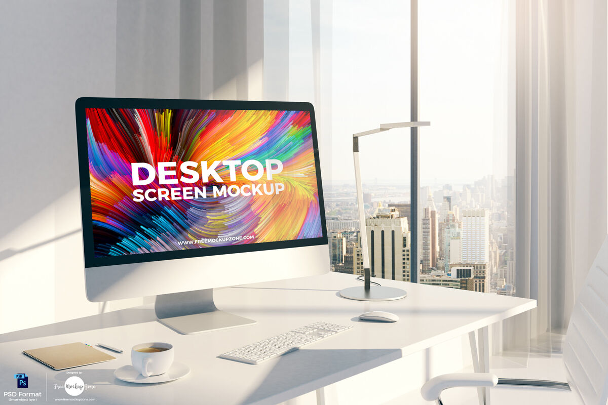Desktop Screen Mockup in Office Setting FREE PSD