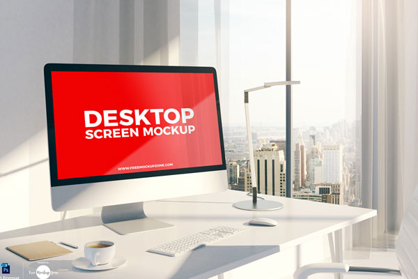 Desktop Screen Mockup in Office Setting FREE PSD