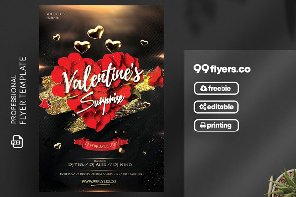 Elegant Valentine's Day Event Flyer Template FREE PSD