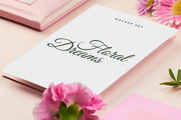 Five Mockups Featuring A4 Paper and Card in Floral Settings FREE PSD